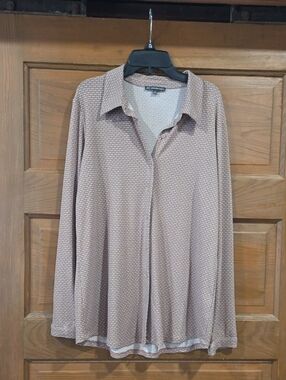 Adrianna Papell Taupe and Cream Microprint Button-Down Shirt